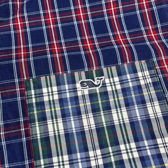 Vineyard Vines Shirt Mens Medium Blue Mixed Plaid Slim Fit Tucker Button Down - Picture 6 of 8